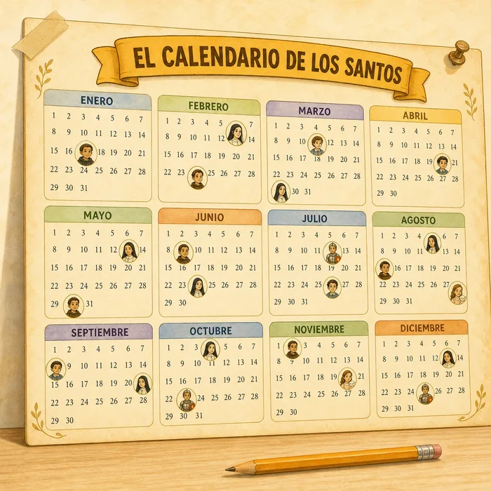 Bono 2, El Calendario de los Santos: el año entero en un póster, con cada santo en su fecha.